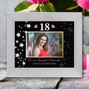 18th Birthday Black Gold Celebration Photo  Foil Prints