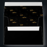 18th birthday black gold hello 18 typography envelope<br><div class="desc">Outside: black background colour. Back: template for a name and address. Golden text. Inside: Black background and faux gold text written with a trendy hand-lettered style script: hello eighteen. With golden dots as decor. A cool and trendy envelope for your 18th birthday party invitations, save the dates or thank you...</div>