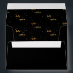 18th birthday black gold hello 18 typography envelope<br><div class="desc">Outside: black background colour. Back: template for a name and address. Golden text. Inside: Black background and faux gold text written with a trendy hand-lettered style script: hello eighteen. With golden dots as decor. A cool and trendy envelope for your 18th birthday party invitations, save the dates or thank you...</div>
