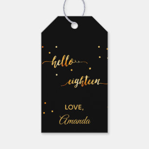 18th birthday black gold hello 18 typography name gift tags