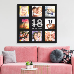 18th birthday black photo collage name canvas print