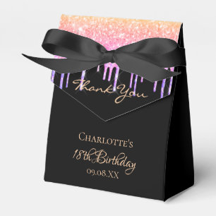 18th birthday black rainbow glitter pink thank you favour box