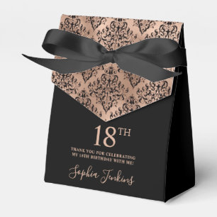 18th Birthday Black Rose Gold Damask Thank You Favour Box