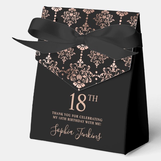 18th Birthday Black Rose Gold Elegant Thank You  Favour Box (Front)