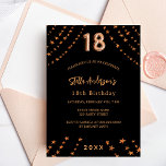 18th birthday black rose gold stars elegant invitation postcard<br><div class="desc">For an elegant 18th birthday party. A black background. Decorated with rose gold stars.  Personalise and add a name,  party details,  year of birth. The name is written with a hand lettered style script</div>