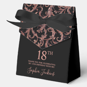 18th Birthday Black Rose Gold Swirls Thank You  Favour Box