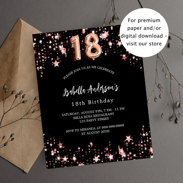 18th birthday black rose stars budget invitation flyer (Creator Uploaded)