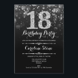 18th Birthday - Black Silver Invitation<br><div class="desc">18th Birthday Invitation.
Elegant black white design with faux glitter silver. Adult birthday. Features diamonds and script font. men or women bday invite.  Perfect for a stylish birthday party. Message me if you need further customization.</div>