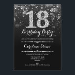 18th Birthday - Black Silver Invitation<br><div class="desc">18th Birthday Invitation.
Elegant black white design with faux glitter silver. Adult birthday. Features diamonds and script font. men or women bday invite.  Perfect for a stylish birthday party. Message me if you need further customization.</div>