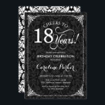 18th Birthday - Black White Damask Invitation<br><div class="desc">18th Birthday Invitation
Elegant vintage black and white design with damask pattern. Features script font. Cheers to 18 years! Can be personalized into any age! Message me if you need further customization.</div>