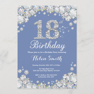 18th Birthday Blue and Silver Diamond Invitation