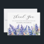 18th Birthday Blue July Birth Flower Custom Flat Thank You Card<br><div class="desc">Elegant blue larkspur flowers create a pretty flat birthday thank you card. Larkspur or delphinium wildflowers are the July Birth Flower. So this is a perfect floral design for a July birthday. Open and airy script spells thank you. Two lines of text let you personalise a thank you statement and...</div>