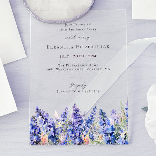 18th Birthday Blue Larkspur July Birth Flower Acrylic Invitations