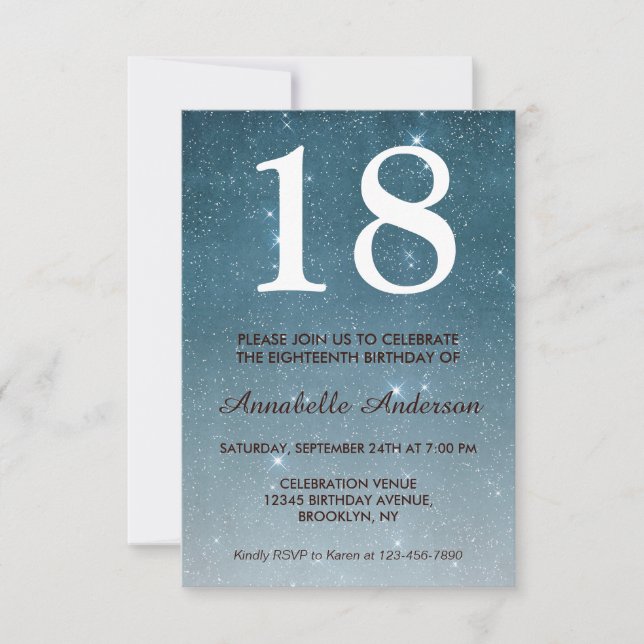 18th Birthday Blue Midnight Night Sky Star Sparkle Invitation (Front)