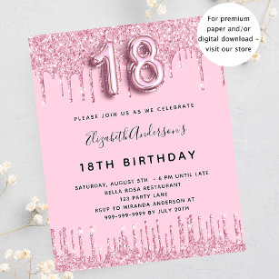 18th Birthday blush pink glitter budget invitation Flyer