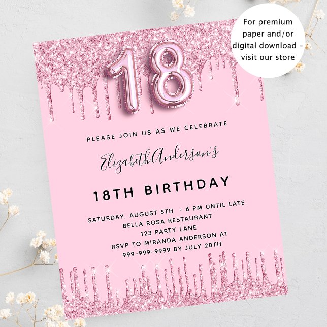 18th Birthday blush pink glitter budget invitation Flyer (Creator Uploaded)