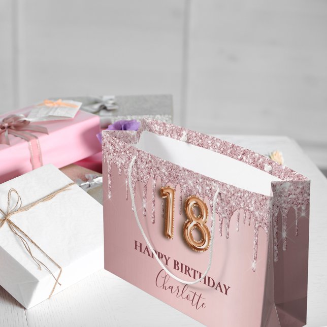 18th birthday blush pink glitter drips monogram   large gift bag (Creator Uploaded)