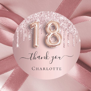 18th birthday blush pink glitter name thank you classic round sticker