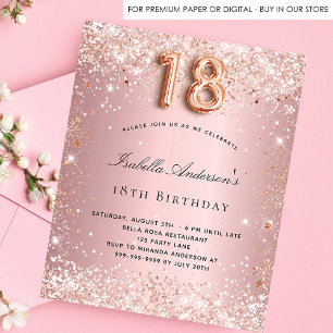 18th birthday blush pink rose budget invitation flyer