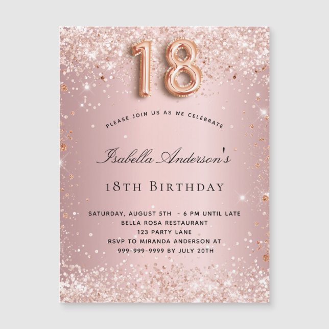 18th birthday blush pink rose magnet invitation (Front)