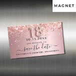 18th birthday blush pink save the date magnet<br><div class="desc">A girly and trendy Save the Date magnetic card for a 18th birthday party. Blush pink gradient background decorated with rose faux glitter, sparkles. Personalise and add a date and name/text. The text: Save the Date is written with a large trendy hand lettered style script with swashes. Number 18 with...</div>