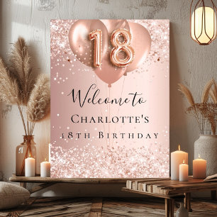 18th Birthday blush rose gold balloons welcome  Poster