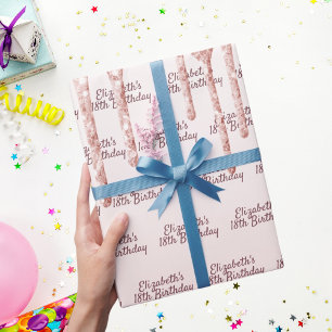18th Birthday blush rose gold drips name Wrapping Paper