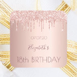 18th birthday blush rose gold glitter drips name square sticker<br><div class="desc">A sticker for a girly and glamorous 18th birthday party. A faux rose gold metallic looking background with an elegant faux rose gold glitter drips, paint drip look. The text: The name is written in dark rose gold with a large modern hand lettered style script. Template for name, age 18...</div>