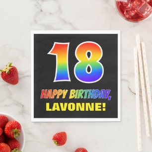 18th Birthday: Bold, Fun, Simple, Rainbow 18 Napkin