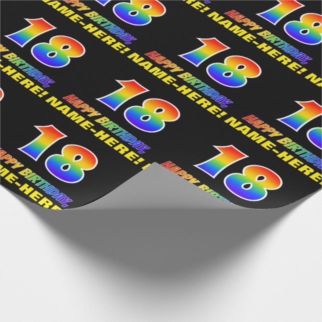 18th Birthday: Bold, Fun, Simple, Rainbow 18 Wrapping Paper (Corner)