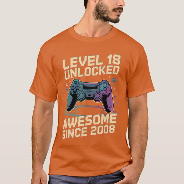 18th Birthday Boy Gift Level 18 Gamer 2008 18 Year T-Shirt (Front)
