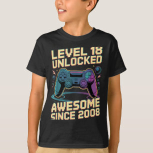 18th Birthday Boy Gift Level 18 Gamer 2008 18 Year T-Shirt