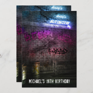 18th Birthday Boys Mens Urban Street Art Grunge Invitation