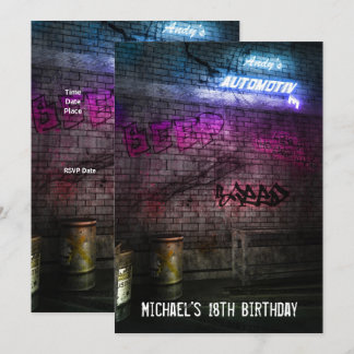 18th Birthday Boys Mens Urban Street Art Grunge Invitation