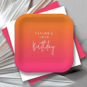 18th Birthday Bright Hot Pink and Orange Colourful Paper Plate