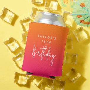 18th Birthday Bright Hot Pink and Orange Ombre Can Cooler