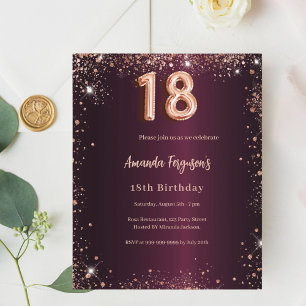 18th birthday burgundy rose gold invitation