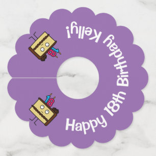 18th Birthday Cake with Candles chocolate icing Wine Glass Tag