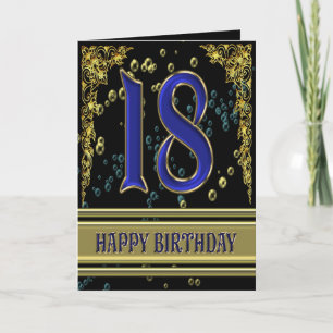 18th birthday card with gold and bubbles