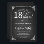 18th Birthday - Chalkboard White Invitation<br><div class="desc">18th Birthday Invitation.
Elegant vintage black and white design with chalkboard pattern and script font. Cheers to 18 years! Can be personalized into any age! Message me if you need further customization.</div>