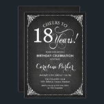 18th Birthday - Chalkboard White Invitation<br><div class="desc">18th Birthday Invitation.
Elegant vintage black and white design with chalkboard pattern and script font. Cheers to 18 years! Can be personalized into any age! Message me if you need further customization.</div>