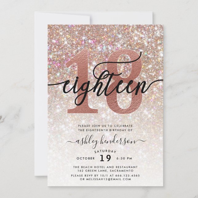 18th Birthday Champagne Glitter Invitation (Front)