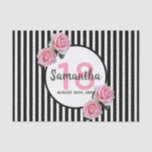 18th birthday chic pink roses black white stripes tissue paper<br><div class="desc">Classic slim black and white vertical stripes as background. With girly, feminine and romantic pink roses as decoration. Perfect for an elegant 18th birthday party for her. A white and black frame with templates for name, age and a date. Age number 18 in pink, name and date in black. The...</div>
