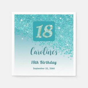 18th Birthday Chic Teal Blue Glitter Napkin