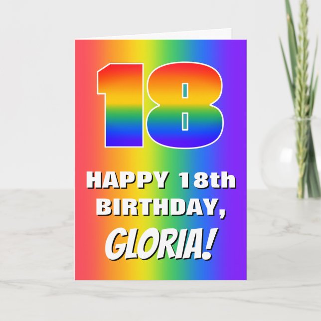 18th Birthday: Colorful, Fun Rainbow Pattern # 18 Card (Front)