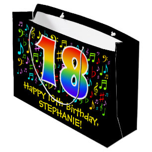 18th Birthday - Colorful Music Symbols, Rainbow 18 Large Gift Bag