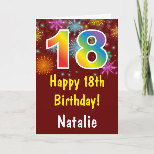 18th Birthday Colorful Rainbow Fireworks Red Card