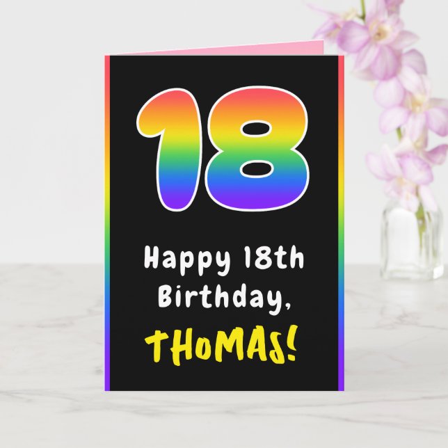 18th Birthday: Colourful Rainbow # 18, Custom Name Card (Orchid)