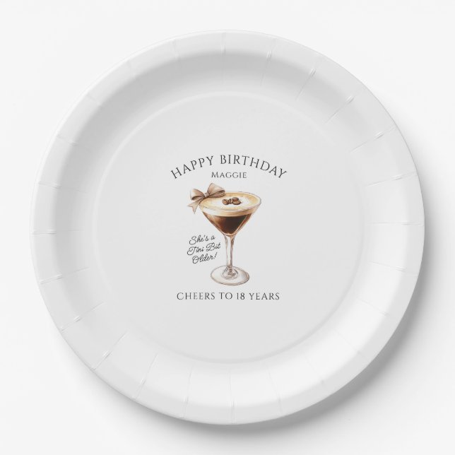 18th Birthday Custom Paper Plate Espresso Martini (Front)