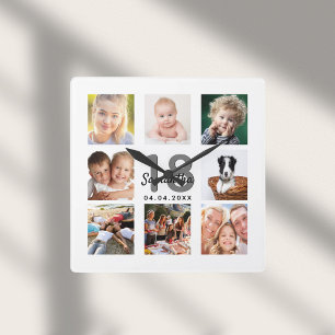 18th birthday custom photo collage girl milestone square wall clock
